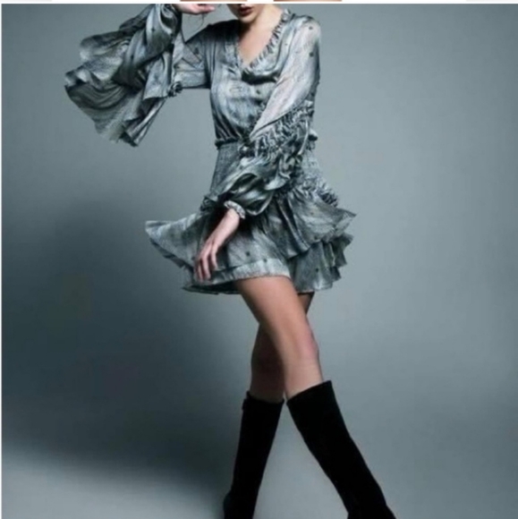 Alexis Leannie Ruffle Long-Sleeve Mini Dress Charmeuse Diamond | XS - Picture 7 of 7